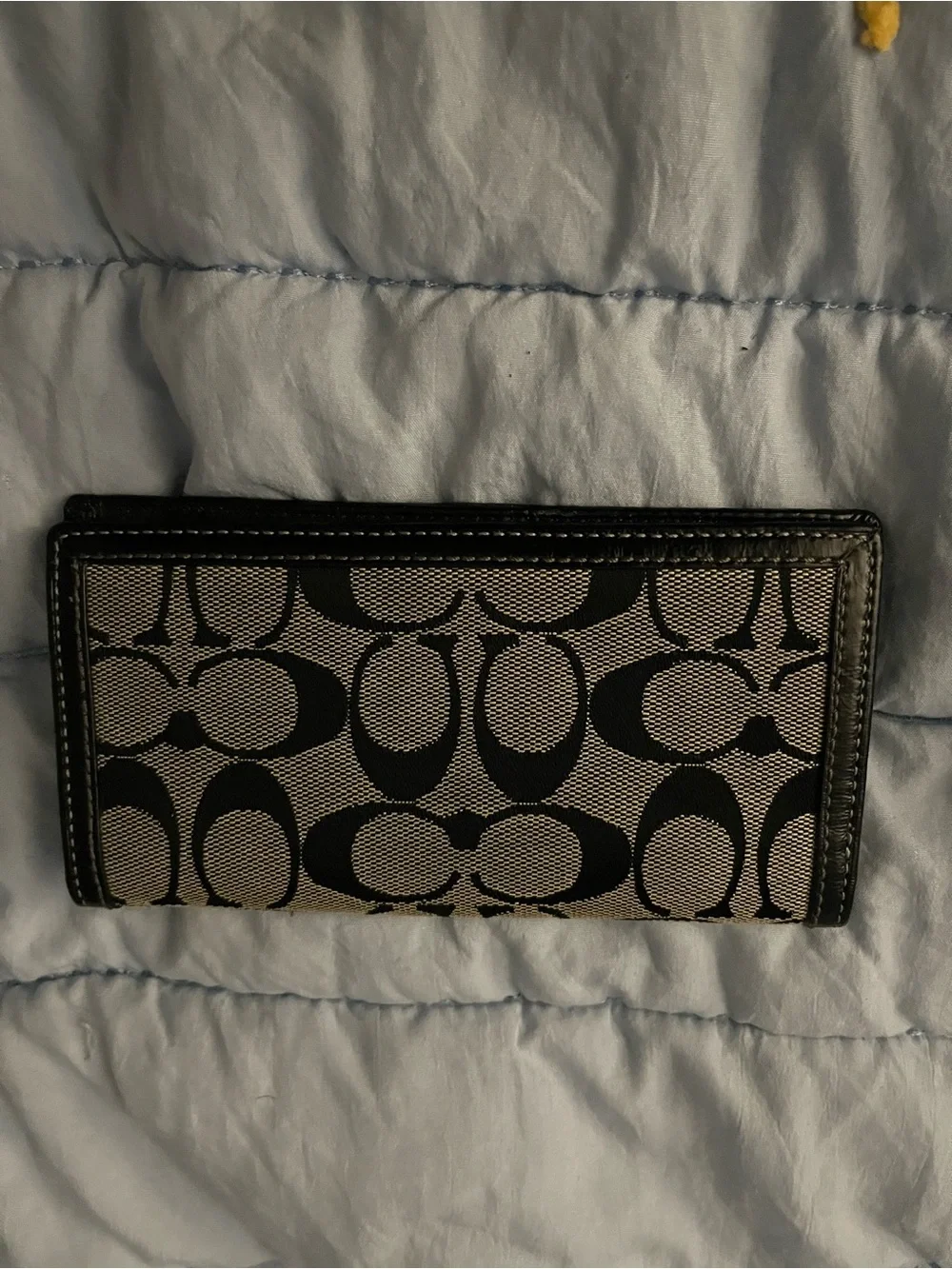 Coach Black and Tan Signature Canvas Card Holder with Key Ring